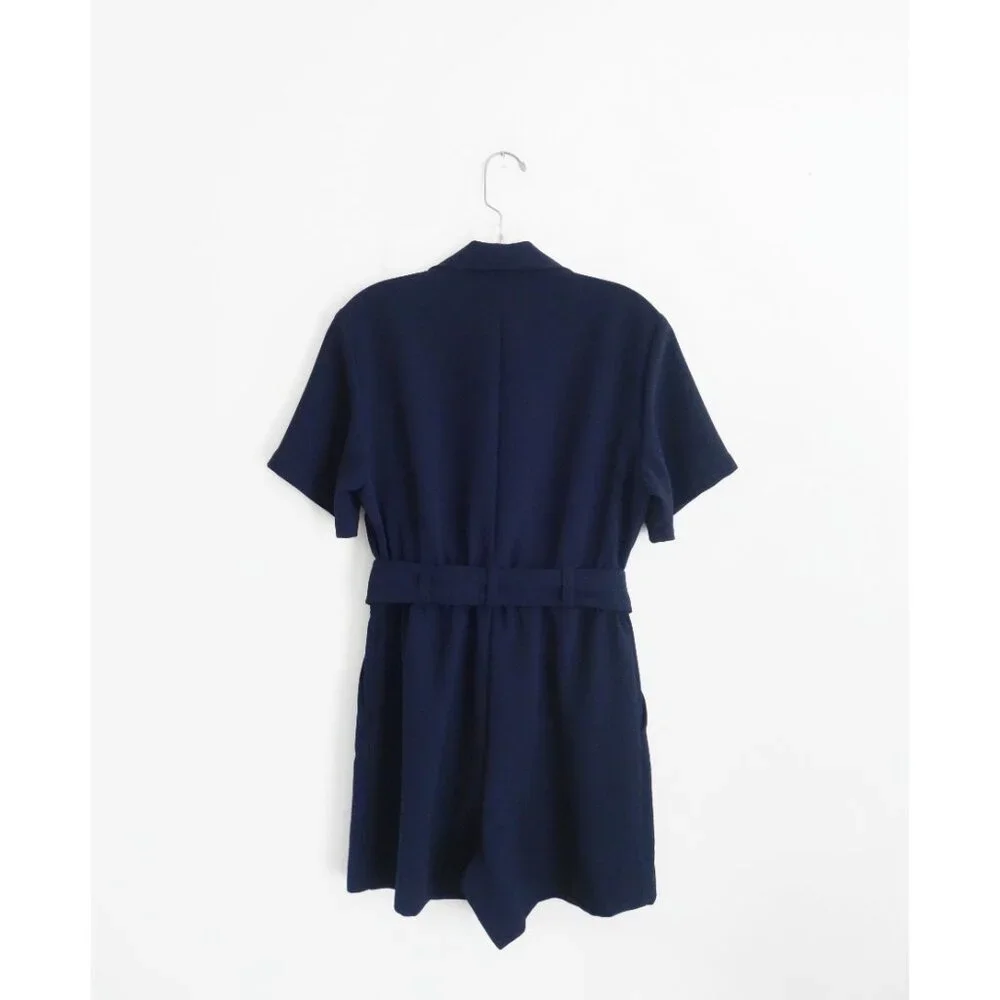 Carolina Ritz Navy Blue Short Sleeve Wide Leg Romper size FR 36 US 4 - Picture 4 of 6